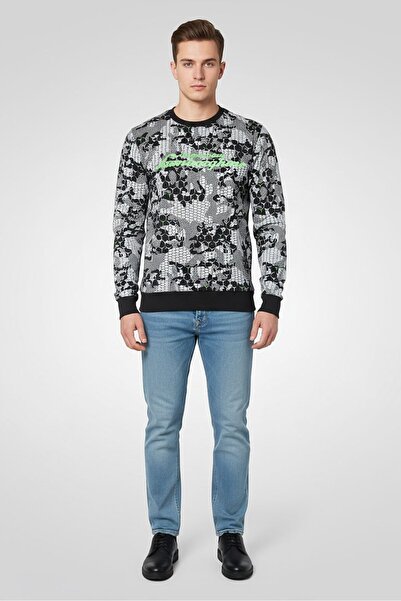 Lamborghini سويت شيرت رجالي بأكمام طويلة ورقبة دائرية وطبعة كاملة، متعدد الألوان