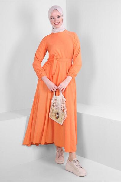 Alvina MANŞETLERİ LASTİKLİ KUŞAKLI ELBİSE 43659