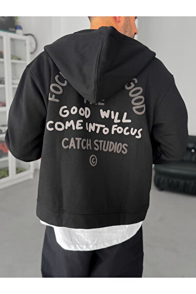 BYBASICMAN Черна суитшърт с цип и релефен гръб C-4629