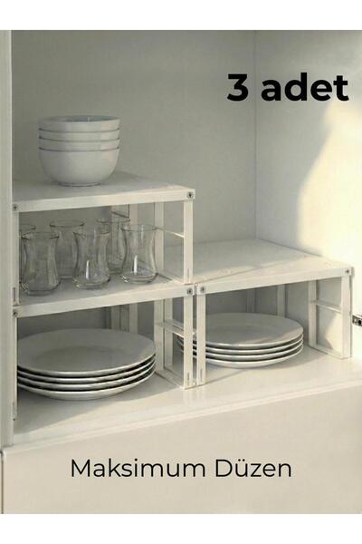 Tidy Home 3 Adet Dolap içi Raf Tabak Bardak Düzenleyici Metal raf