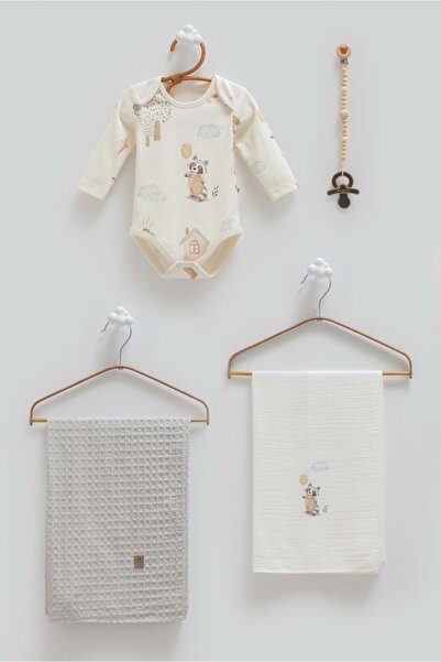 Caramell طقم بطانية مزدوجة أساسية معبأة في صندوق مع حامل لهاية - 85×90 سم رمادي