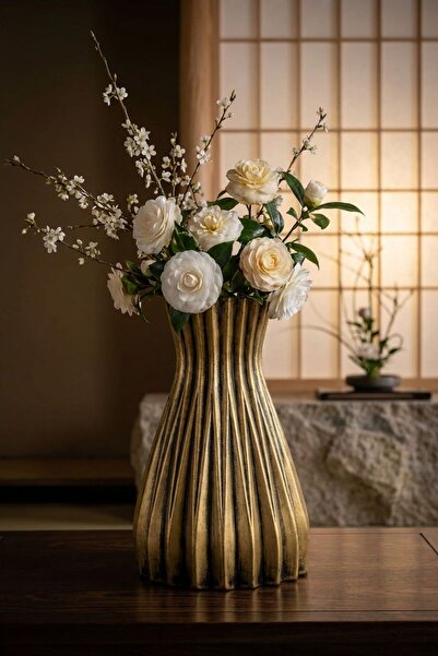 Evene Vazo Küçük Vazo Masa Üstü Vazo Ev Dekorasyon Vazo Altın Eskitme Renk Mo...