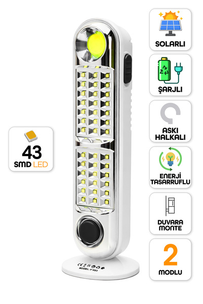 Telvesse 43 LED Şarjlı Işıldak Ev Kamp Lambası Gece Feneri 2 Kademeli Elektri...