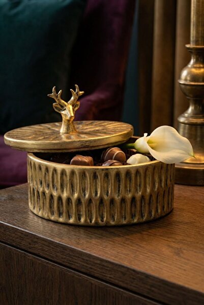 Evene Kapaklı Şekerlik Drajelik Şekerlik Altın Eskitme Renk Model 22