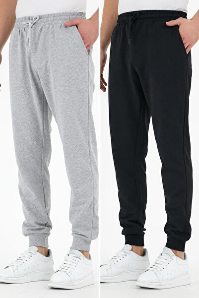 mmetalic Black-Grey 2-Piece Men's Sweatpants with Labels on the Back and Side...