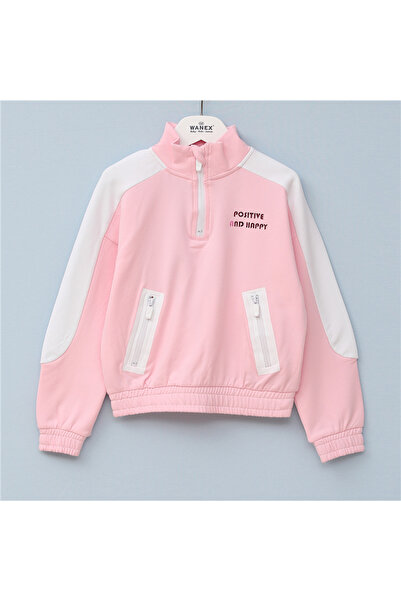 WANEX Kız Çocuk Dik Yaka Yarım Fermuarlı Şardonlu Uzun Kol Kalın Sweatshirt -...
