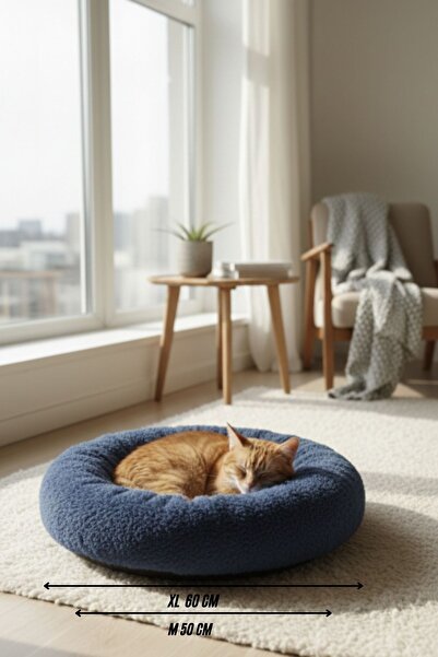 Med Online Peluş Kedi ve Köpek Yatağı Sıcak ve Yumuşacık Minder Evcil Hayvan