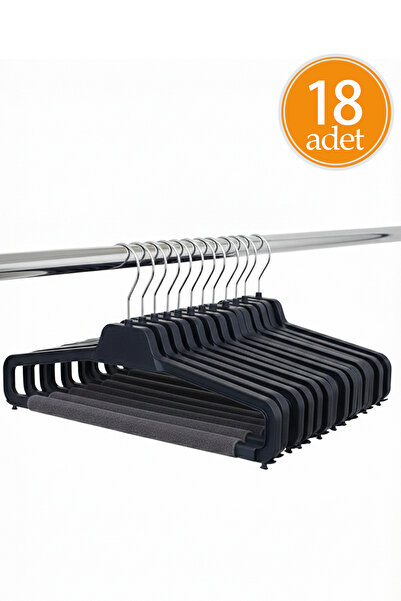 Koçyiğit Plastik Pantolon Askısı Siyah - Süngerli - 18'lı