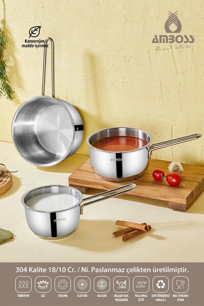 Amboss 3 Pieces Cool Induction Compatible Stainless Steel Milk Bowl Sauce Bowl