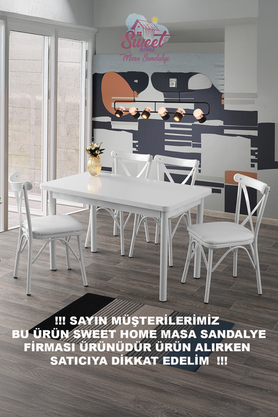 Genel Markalar Sabit 70x120 Masa Beyaz 4 Adet Çapraz SandalyeTakım