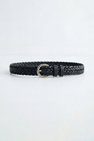 ablukaonline حزام رجالي رفيع بمشبك معدني محبوك باللون الأسود