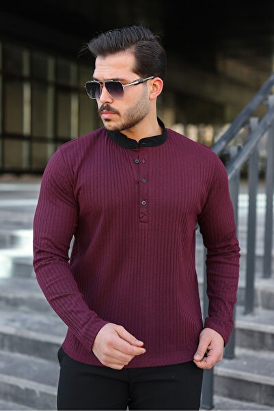 masso Men's Corded Fabric Fabric Judge Collar Buttoned Sweater