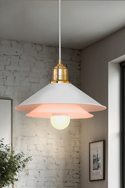 decory Beyaz Gold Renk Modern Tasarım Tekli Sarkıt Avize, 30cm Çap Duylu E27 ...