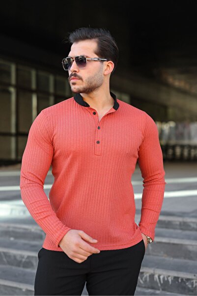 masso Men's Corded Fabric Fabric Judge Collar Buttoned Sweater