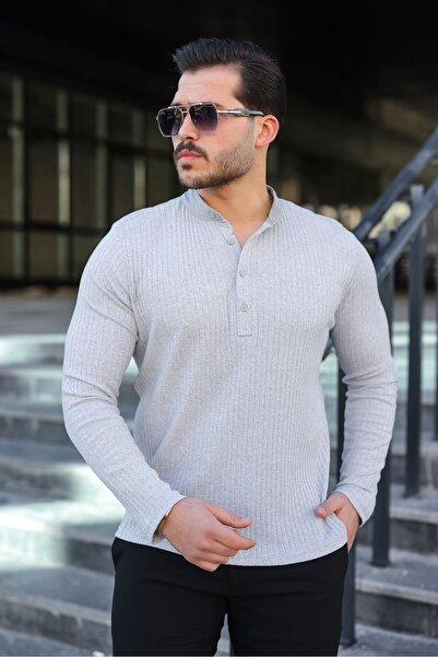 masso Men's Corded Fabric Fabric Judge Collar Buttoned Sweater