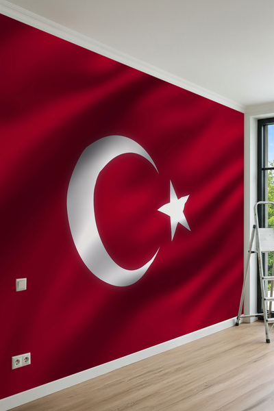 MİRAZAWALL Dalgalanan Türk Bayrağı Tasarımlı Tek Parça Tekstil Duvar Kağıdı