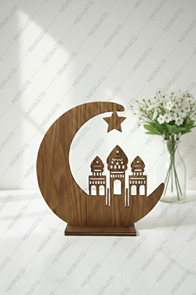 MIGNATIS Ay Yıldız ve Cami Figürlü Ahşap Dekor – Ramazan Temalı Dekoratif Süs