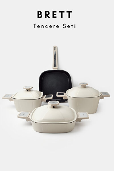 Gigilli طقم أواني طهي من التيتانيوم مكون من 7 قطع من بريت، لون كريمي