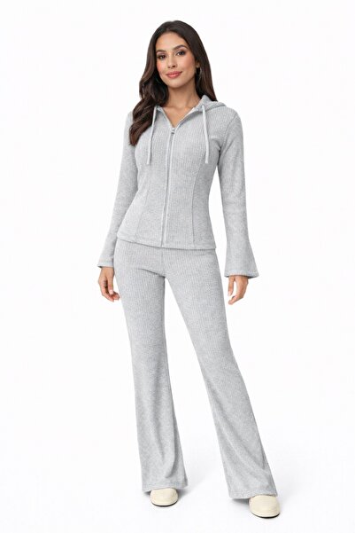 BY HUPE Women's 2-Piece Set Zipper Ribbed Long Sleeve Top and High Waist Wide...