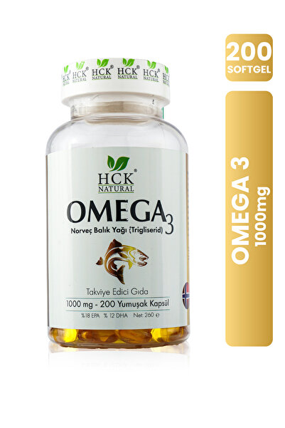 HCK NATURAL Omega 3 1000mg Balık Yağı İçeren Takviye Edici Gıda 200 Yumuşak K...