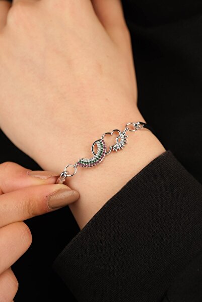 Jenny Daphne Silver Color Rainbow Cloud Sun Zircon Stone Bracelet