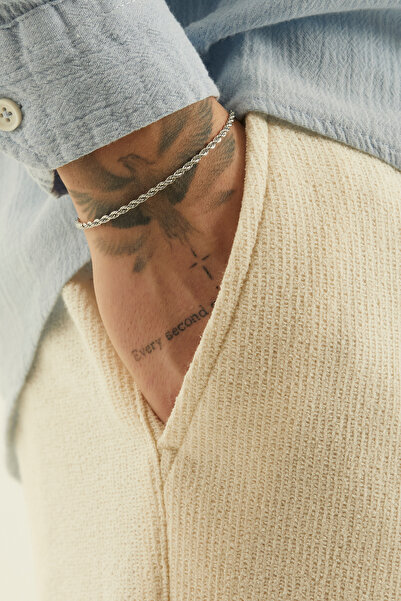 Fjellor Marion Erkek Gümüş Renk Paslanmaz Ince Burgu Çelik Bileklik