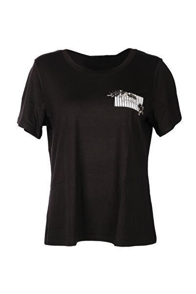 Vedi Mărime mare Gât rotund cu pietre aplicate Femei tricou 25YXD5099