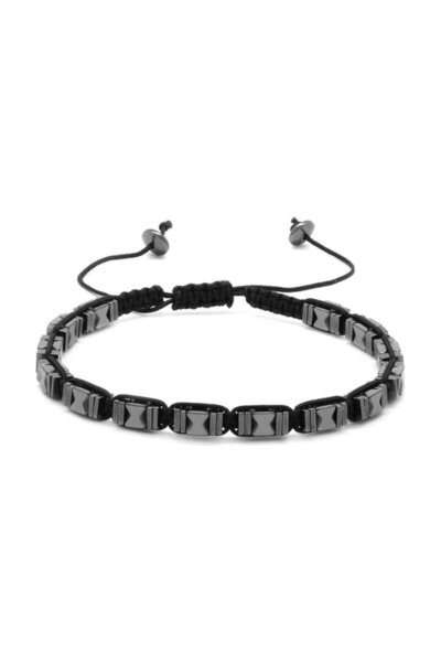 Jack Ferrero Erkek Siyah Simetrik Tasarım Makrome Örgülü Hematit Doğaltaş Bil...