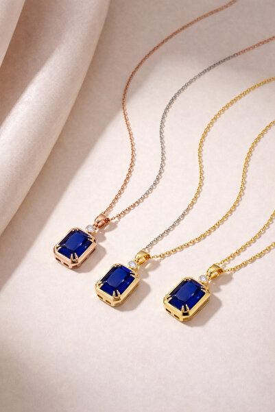 eva'sjewellery diamond Doğal Pırlantalı 925 Gerçek Gümüş Safir Kolye, Kadınla...