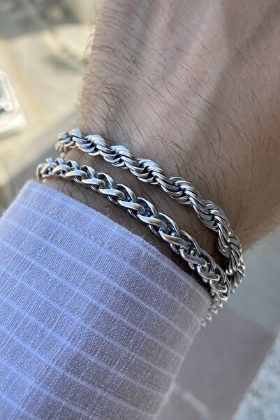 TOMKORS مجموعة سلسلة أساور من الفولاذ بنسبة 100% للرجال مكونة من قطعتين لا تف...