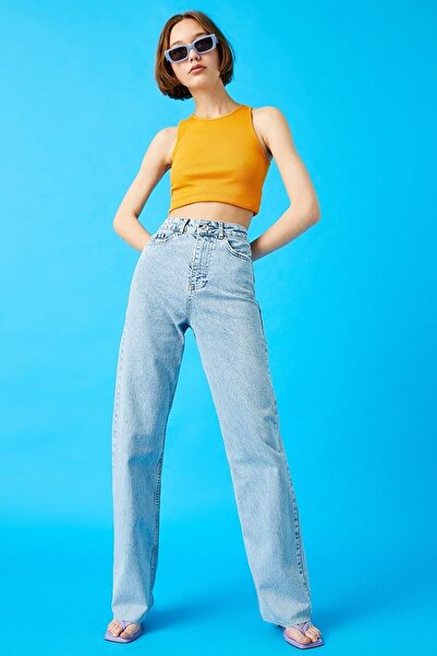 Trn JNS بنطال Palazzo نسائي من Hooden Lycra بلون أزرق ثلجي وخصر عالي للغاية و...