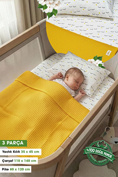 Yada Baby %100 Pamuk Poplin Waffle Bebek Pike Takımı (80 X 120 CM) (OEKO-TEX ...