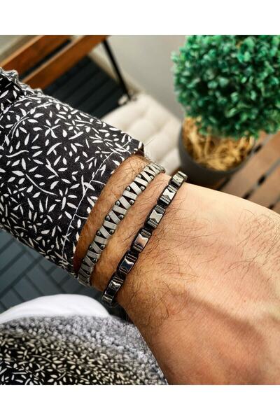 Jack Ferrero Combined Hematite Stone Macrame Hand Knitted Men's Bracelet