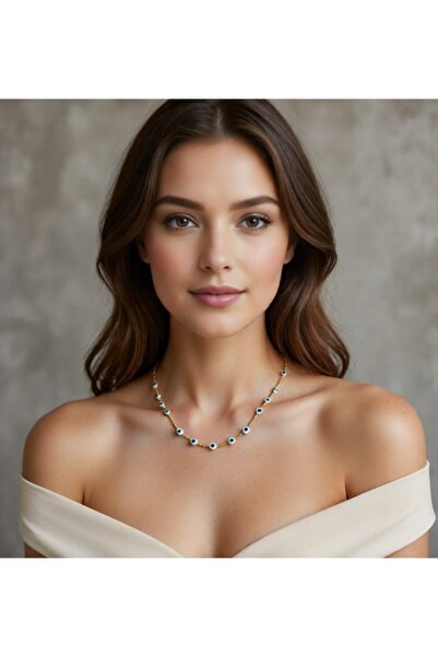 Ralp Moda قلادة بتصميم أنيق وبسيط مزينة بحبات العين الشريرة، مصنوعة يدويًا من...