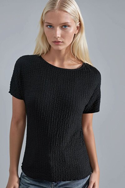 Hiccup Textured Crew Neck Blouse Ellie Collection