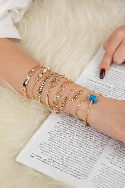 Jack Ferrero KADIN 5 Lİ KOMBİN ORİJİNAL ALTIN KAPLAMA BİLEKLİK SETİ