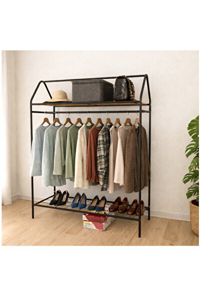 Metallica Concept Home Hanger Siyah Elbise Askılığı Raflı New Design Konfeksi...