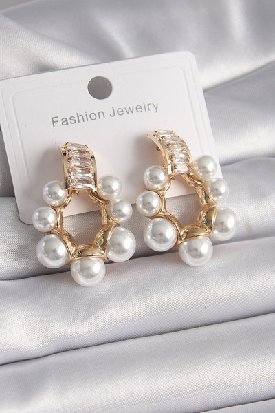 Skygo Brass Gold Color Zircon Stone Waterway Pearl Hoop Model Women's Earring...