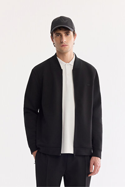 Avva Ανδρική ζακέτα με μαύρο τετράγωνο γιακά και στάμπα στο στήθος A61Y1201