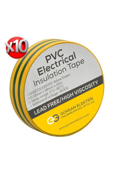 Günsan Elektrik Günsan Sarı-Yeşil Elektrik İzolasyon Bandı 10 Adet