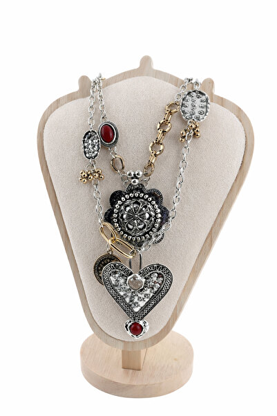Sacha Accessories Double Row Necklace with Heart and Flower Figures