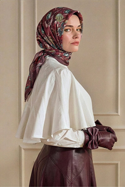 SilkTouch وشاح كراش بنمط فلورا عتيق باللون العنابي