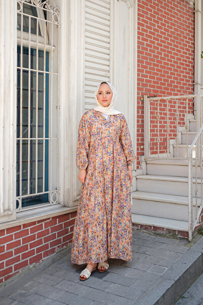 LOCCO فستان منقوش بالزهور باللون الأصفر