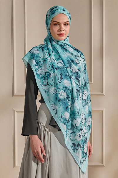 SilkTouch Turquoise Cotton Breeze Pattern Shawl
