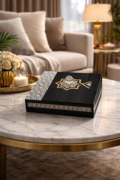 LAZORİAE طبق تقديم خشبي أسود