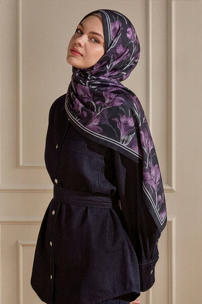 SilkTouch Mor Lale Desenli İdol Vual Şal