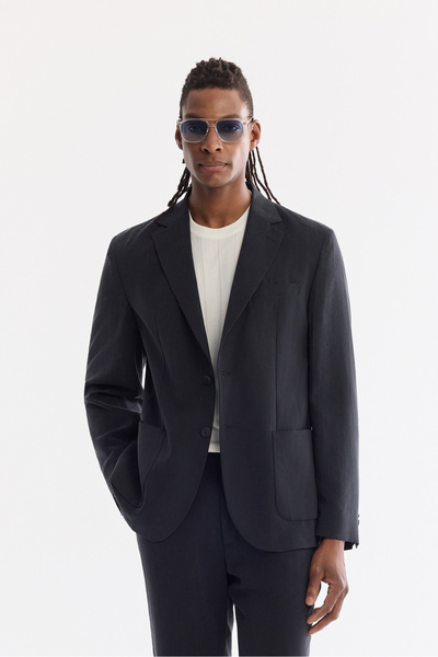 Avva Men's Black Mono Collar Pocket Double Slit Unlined Materialless Modal-Te...