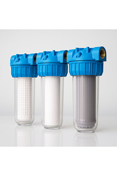 Spring Water Daire Girişi 3 Lü Sw Filtre Sistemi Çamur Tutucu 10" 3'lü Filtre...