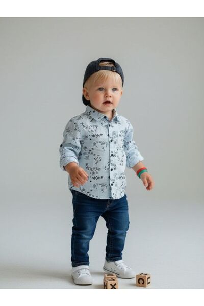 NK Erkek Çocuk Yüzde Yüz Pamuklu Katlanabilir Music Gömlek