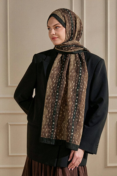 SilkTouch Black and Brown Bambi Patterned Border Shawl